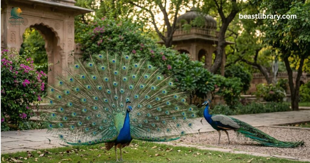 Peacock sound animal with long neck